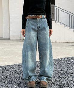 Deconstructed American Vintage Wide-Leg Loose Casual Pants for Women - Dropped Crotch Bamboo Joint Curved Blade Design