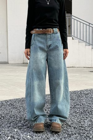 Deconstructed American Vintage Wide-Leg Loose Casual Pants for Women - Dropped Crotch Bamboo Joint Curved Blade Design