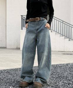 Deconstructed American Vintage Wide-Leg Loose Casual Pants for Women - Dropped Crotch Bamboo Joint Curved Blade Design