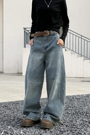 Deconstructed American Vintage Wide-Leg Loose Casual Pants for Women - Dropped Crotch Bamboo Joint Curved Blade Design