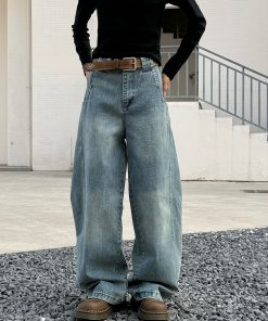 Deconstructed American Vintage Wide-Leg Loose Casual Pants for Women - Dropped Crotch Bamboo Joint Curved Blade Design