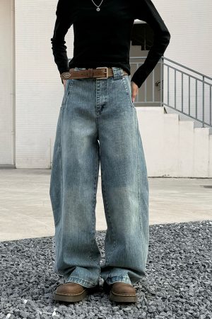 Deconstructed American Vintage Wide-Leg Loose Casual Pants for Women - Dropped Crotch Bamboo Joint Curved Blade Design