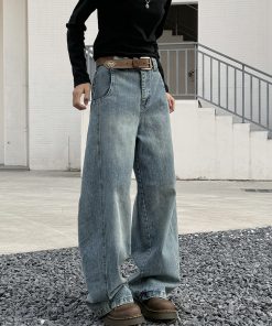 Deconstructed American Vintage Wide-Leg Loose Casual Pants for Women - Dropped Crotch Bamboo Joint Curved Blade Design