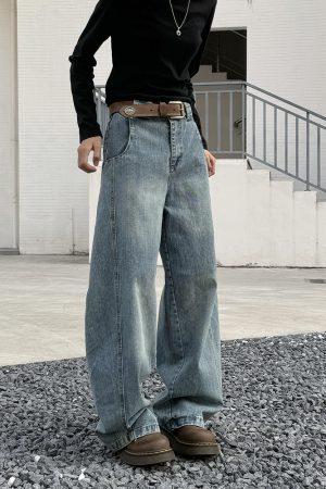 Deconstructed American Vintage Wide-Leg Loose Casual Pants for Women - Dropped Crotch Bamboo Joint Curved Blade Design