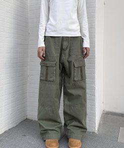 Deconstructed Multi-Pocket American Retro Work Pants for Men and Women, Loose Straight Vintage Casual Trousers with Drape