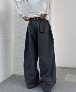 Deconstructed Multi-Pocket American Retro Work Pants for Men and Women, Loose Straight Vintage Casual Trousers with Drape