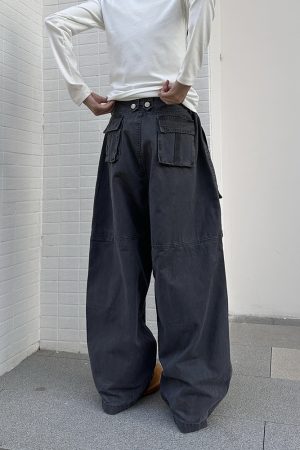 Deconstructed Multi-Pocket American Retro Work Pants for Men and Women, Loose Straight Vintage Casual Trousers with Drape