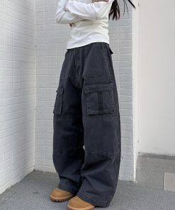 Deconstructed Multi-Pocket American Retro Work Pants for Men and Women, Loose Straight Vintage Casual Trousers with Drape