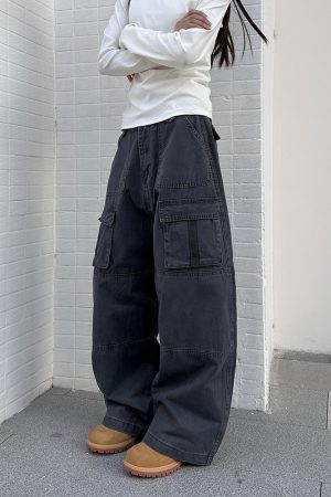Deconstructed Multi-Pocket American Retro Work Pants for Men and Women, Loose Straight Vintage Casual Trousers with Drape