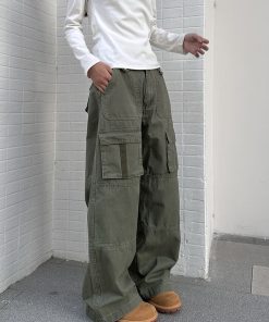 Deconstructed Multi-Pocket American Retro Work Pants for Men and Women, Loose Straight Vintage Casual Trousers with Drape