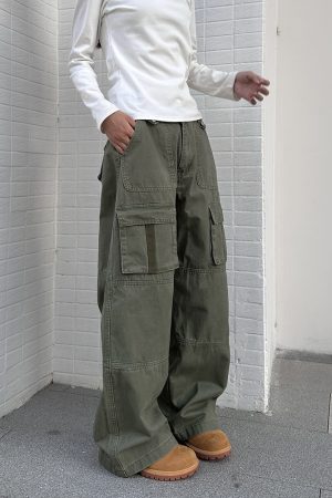 Deconstructed Multi-Pocket American Retro Work Pants for Men and Women, Loose Straight Vintage Casual Trousers with Drape