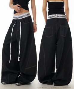 Deconstructed Spliced Silhouette Curved Blade Jeans - Women's Trendy Straight-Leg Wide-Leg Trousers for American High Street Style