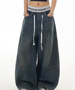 Deconstructed Spliced Silhouette Curved Blade Jeans - Women's Trendy Straight-Leg Wide-Leg Trousers for American High Street Style