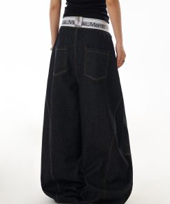 Deconstructed Spliced Silhouette Curved Blade Jeans - Women's Trendy Straight-Leg Wide-Leg Trousers for American High Street Style
