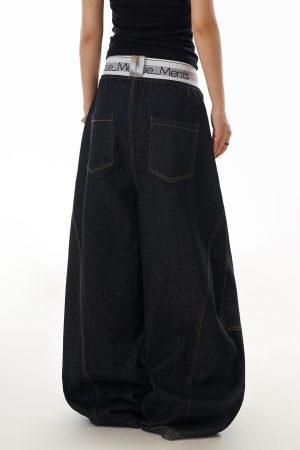 Deconstructed Spliced Silhouette Curved Blade Jeans - Women's Trendy Straight-Leg Wide-Leg Trousers for American High Street Style