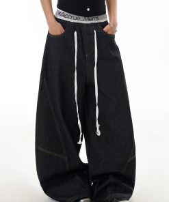 Deconstructed Spliced Silhouette Curved Blade Jeans - Women's Trendy Straight-Leg Wide-Leg Trousers for American High Street Style