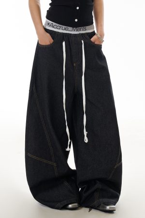 Deconstructed Spliced Silhouette Curved Blade Jeans - Women's Trendy Straight-Leg Wide-Leg Trousers for American High Street Style