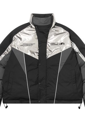 Deconstructed Splicing Embroidery Racing Sports Jacket - Cotton, Trendy Qianmei Milade Rui Style, Edgy Fashion Statement