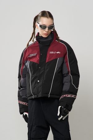 Deconstructed Splicing Embroidery Racing Sports Jacket - Cotton, Trendy Qianmei Milade Rui Style, Edgy Fashion Statement