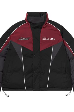 Deconstructed Splicing Embroidery Racing Sports Jacket - Cotton, Trendy Qianmei Milade Rui Style, Edgy Fashion Statement