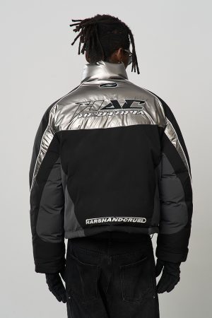 Deconstructed Splicing Embroidery Racing Sports Jacket - Cotton, Trendy Qianmei Milade Rui Style, Edgy Fashion Statement