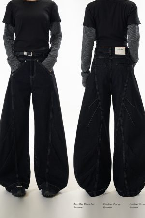 Deconstructed Straight-Leg Jeans for Women - American Style Wide-Leg Pants with Curved Knife Silhouette, Trendy Casual Fashion