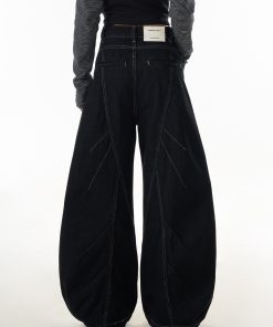 Deconstructed Straight-Leg Jeans for Women - American Style Wide-Leg Pants with Curved Knife Silhouette, Trendy Casual Fashion