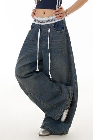 Deconstructed Wide-Leg Flared Jeans for Women, Vintage Water-Washed Look, Slimming Fit, Floor-Length, Y2K Inspired Fashion