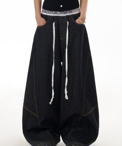 Deconstructed Wide-Leg Flared Jeans for Women, Vintage Water-Washed Look, Slimming Fit, Floor-Length, Y2K Inspired Fashion