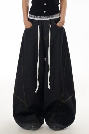 Deconstructed Wide-Leg Flared Jeans for Women, Vintage Water-Washed Look, Slimming Fit, Floor-Length, Y2K Inspired Fashion