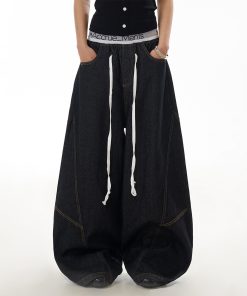 Deconstructed Wide-Leg Flared Jeans for Women, Vintage Water-Washed Look, Slimming Fit, Floor-Length, Y2K Inspired Fashion
