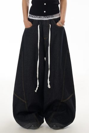 Deconstructed Wide-Leg Flared Jeans for Women, Vintage Water-Washed Look, Slimming Fit, Floor-Length, Y2K Inspired Fashion