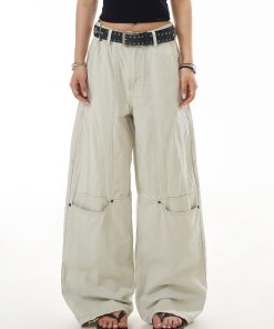 Deconstructed Wide-Leg Work Pants for Women - Spliced Casual Trousers, Versatile American Streetwear Style