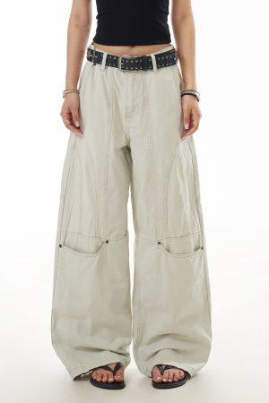 Deconstructed Wide-Leg Work Pants for Women - Spliced Casual Trousers, Versatile American Streetwear Style