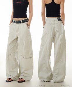 Deconstructed Wide-Leg Work Pants for Women - Spliced Casual Trousers, Versatile American Streetwear Style