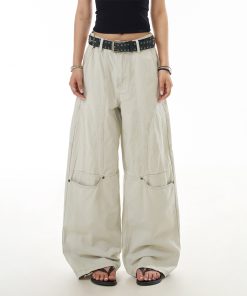 Deconstructed Wide-Leg Work Pants for Women - Spliced Casual Trousers, Versatile American Streetwear Style