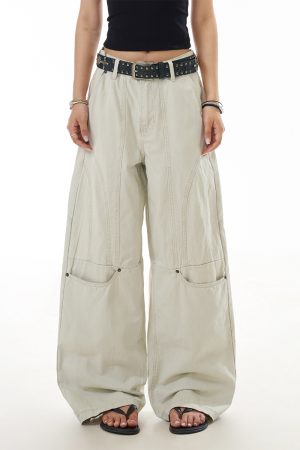 Deconstructed Wide-Leg Work Pants for Women - Spliced Casual Trousers, Versatile American Streetwear Style