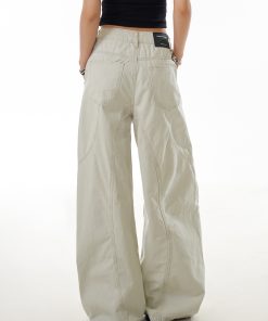 Deconstructed Wide-Leg Work Pants for Women - Spliced Casual Trousers, Versatile American Streetwear Style