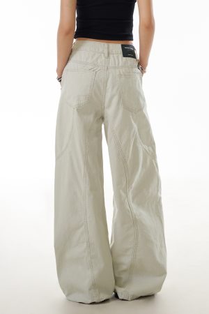 Deconstructed Wide-Leg Work Pants for Women - Spliced Casual Trousers, Versatile American Streetwear Style
