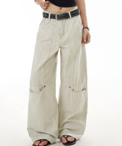 Deconstructed Wide-Leg Work Pants for Women - Spliced Casual Trousers, Versatile American Streetwear Style