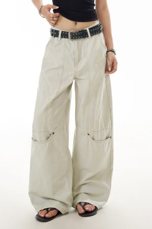 Deconstructed Wide-Leg Work Pants for Women - Spliced Casual Trousers, Versatile American Streetwear Style