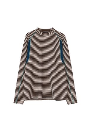 Decorative Striped Long Sleeve T-Shirt for Autumn/Winter - Crew Neck, Small Fit, 90s Inspired, Unique Roaring Beast Design