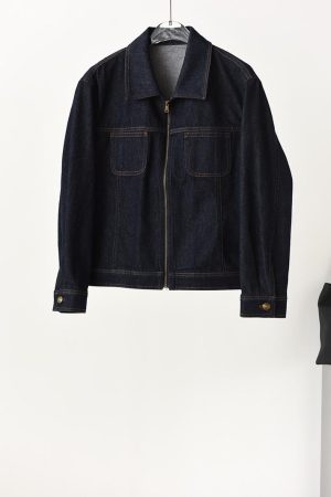 Deep Blue Retro Zip-Up Collar Denim Jacket - Eco-Friendly, Loose Fit, Casual Versatile Style for Effortless 90s-Inspired Fashion