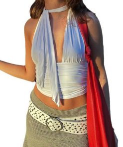 Deep V-Neck Halter Tie Waist Backless Top for Women - Trendy Street Style Fashion in Sexy Foreign Trade Design