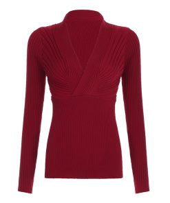 Deep V-Neck Purple Sweater - Retro Sexy Long Sleeve Knit Top for Hot Girls, Versatile Solid Color Fashion Essential