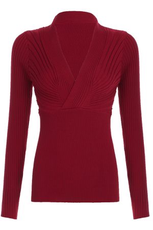 Deep V-Neck Purple Sweater - Retro Sexy Long Sleeve Knit Top for Hot Girls, Versatile Solid Color Fashion Essential