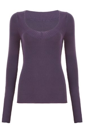 Deep V-Neck Purple Sweater - Retro Sexy Long Sleeve Knit Top for Hot Girls, Versatile Solid Color Fashion Essential