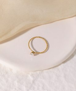 Delicate Floating Gold Zircon Ring for Women â€“ Ultra-Fine French Design, Thin Stacking Ring for Index Finger, High Color Retention