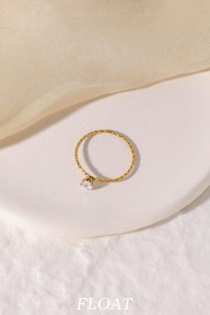 Delicate Floating Gold Zircon Ring for Women â€“ Ultra-Fine French Design, Thin Stacking Ring for Index Finger, High Color Retention