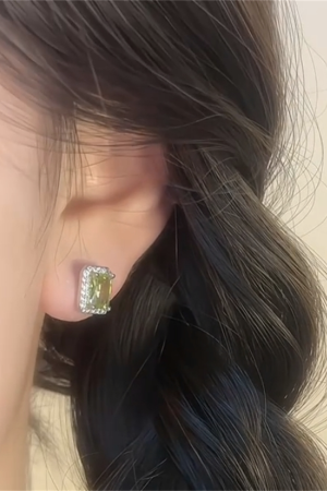 Delicate Green Diamond Square Zircon Earrings - Sleep-In, Removable, Versatile Fashion Accessories for Everyday Wear